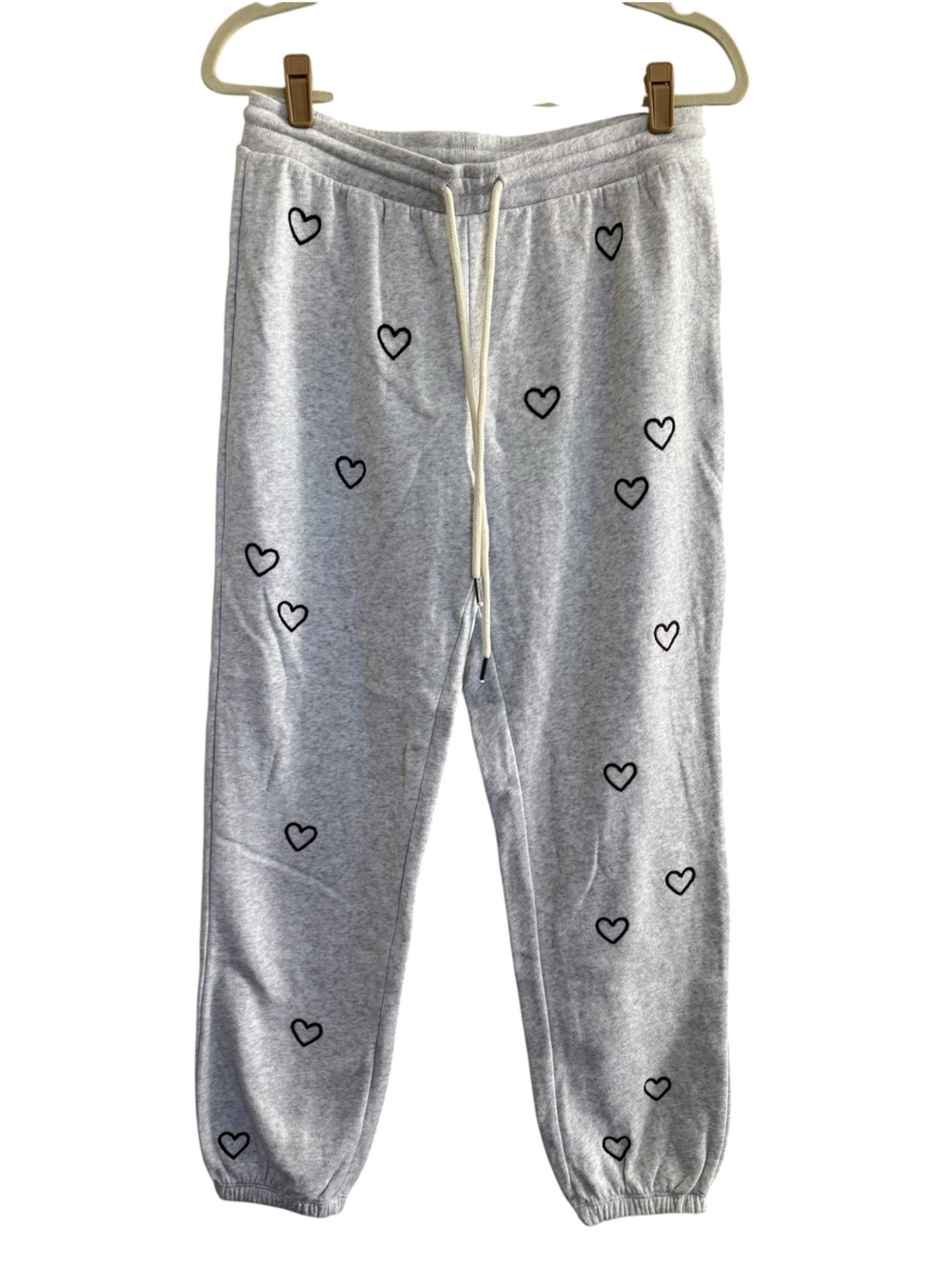 NWT Chaser medium black embroidered Hearts Jogger Sweatpants Heather Gray #NE24